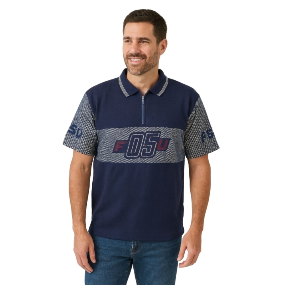 Men’s Mesh Knit Polo Shirt – Navy – XL–XXL